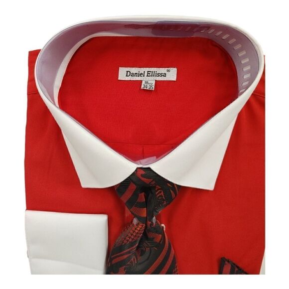 MEN'S DANIEL ELLISSA SOLID BODY, WHITE COLLAR FRENCH CUFF DRESS SHIRT. DS3825P2 - Picture 2 of 4